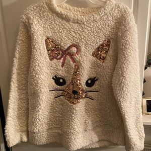 Total Girl Ivory Sweater with Glittering Gold Cat